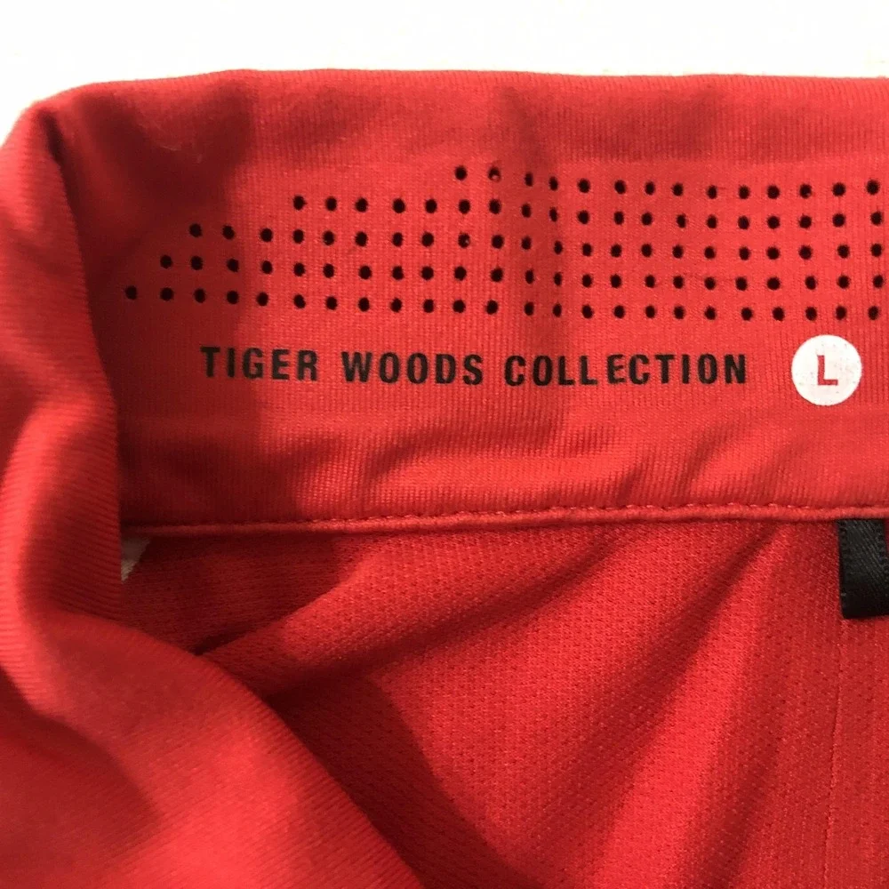 Nike Polo Shirt Mens Large Red Ombre Stripe Dri-FIT Tiger Woods Collection Golf